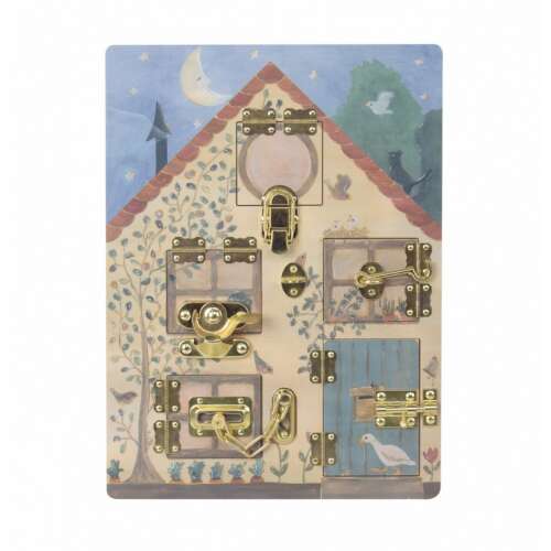 Egmont Toys Bunny House Wooden Toy with Locking System, a colorful and engaging toy for toddlers and preschoolers, featuring various locks and latches to develop fine motor skills and hand-eye coordination