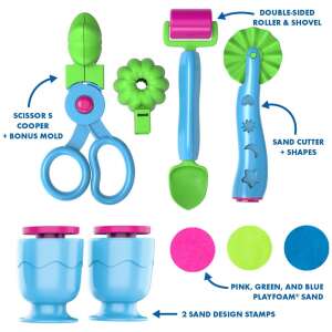 Unelte Playfoam Sand Sensory Set, inclusiv foarfece, rulou și lopată, tăietor de nisip și ștampile pentru designul nisipului - Jucari pe nisip