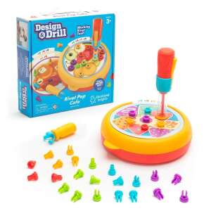 Design & Drill Rivet Pop Cafe toy for kids, featuring a drill, colorful rivets, and activity boards with various designs - Educational Insights