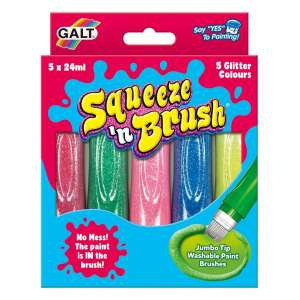 Galt Squeeze'n Brush washable glitter paint set, 5 colors, jumbo tip brushes - Marker