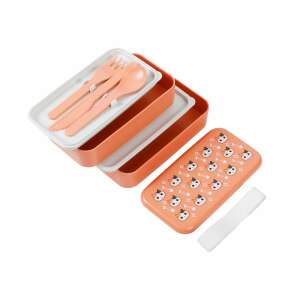 Orange cat design lunch box with cutlery, double layer, perfect for kids - Food storage container