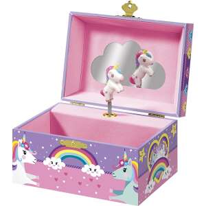 Egyszarvú zenedoboz tükörrel és forgó egyszarvúval, rózsaszín és lila, szivárványos és csillagos mintával - Totum
