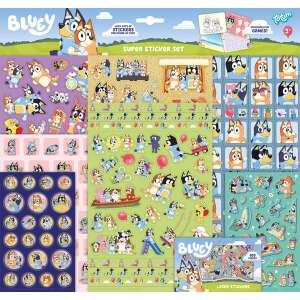 Bluey Super Sticker Set with over 300 stickers featuring Bluey and Bingo characters, including laser cut stickers, glitter stickers, and soft, embossed stickers.  - Sticker, Magnet
