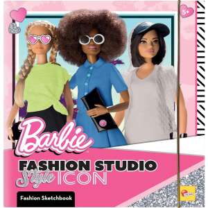 Barbie Fashion Studio Style Icon Скицник за мода, книга с шаблони за дизайн на мода и стикери, за да могат децата да проектират собствените си тоалети за Барби - Тетрадка за работа, книжка за оцветяване