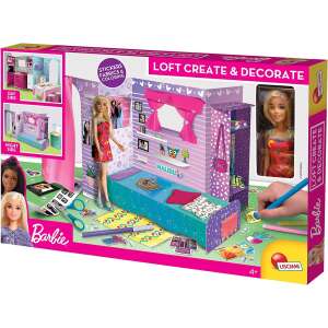 Barbie Loft Create & Decorate dollhouse playset with stickers, fabrics, and coloring, featuring a bedroom and kitchen, ideal for imaginative play - Lisciani