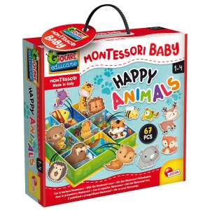 Montessori Baby Happy Animals educational toy by Lisciani, a box with 67 pieces for learning about animals and their habitats - Lisciani