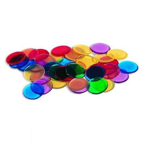 Learning Resources Прозрачни броячи, 50 броя, цветни, прозрачни, пластмасови, за броене, сортиране и математически дейности