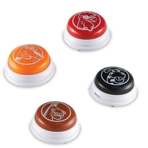 Set of 4 animal sound buttons for kids, includes cow, rooster, horse, and dog sounds