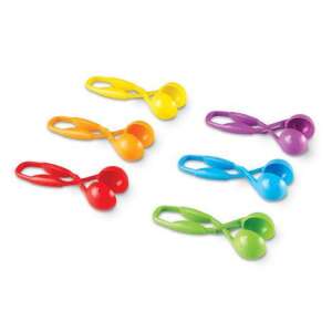 Zestaw 6 kolorowych plastikowych pincet dla dzieci, idealny do rozwijania umiejętności motorycznych i przygotowania małych rączek do pisania - Gra rozwojowa dla dzieci w wieku szkolnym