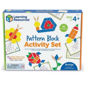 Learning Resources Pattern Block Activity Set, 124 színes habdarab és 20 kétoldalas kártya, 4 éves kortól - Fejlesztő játék ovisoknak