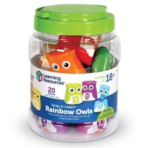 Learning Resources Snap-N-Learn Rainbow Owls, комплект от 20 играчки с бухали за бебета и предучилищна възраст, в прозрачен пластмасов контейнер със зелен капак - Learning Resources Игра за развитие за малки деца