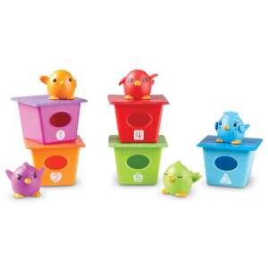 Colorful birdhouse stacking toy with matching birds, perfect for learning colors and numbers - Learning Resources