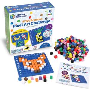 Learning Resources STEM Explorers Pixel Art Challenge, un joc logic STEM pentru copii de 5 ani și peste, cu 400 cuburi colorate și un ghid de provocare - Learning Resources