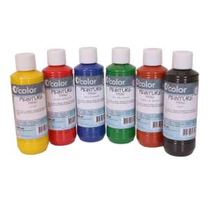 Set of 6 O'color fabric paints, 200 ml each, colors: yellow, red, blue, green, orange, black - Back to School, School Supply