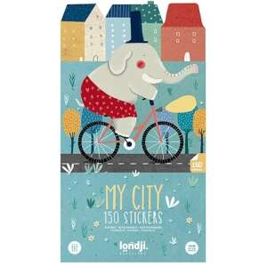 Londji My City 150 Stickers reusable stickers for kids, city scene with elephant on bike, creative play, educational toy - Sticker, Magnet