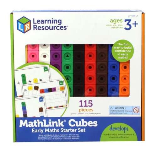 Learning Resources MathLink Cubes Early Maths Starter Set, 115 cuburi de plastic pentru constructie pentru copii de la 3 ani