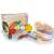 Marc Toys wooden vegetable playset with 13 pieces, including a crate, knife, cutting board, and vegetables