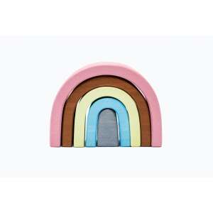 Joc arc de curcubeu din lemn, 5 piese, culori pastelate, pentru copii, Montessori, joc de stivuire, arc de curcubeu, curcubeu din lemn, joc curcubeu - Marc Toys