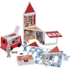 Melissa & Doug Magnetivity Fire Station Magnetic Building Play Set, 74 pieces, includes 13 double-sided magnetic panels, magnetic figures, vehicles, and more - Magnetic building game