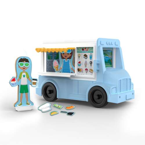 Melissa & Doug Magnetivity Élelmiszer-teherautó mágneses építőjáték készlet, kék élelmiszer-teherautó mágneses panelekkel és kiegészítőkkel - Melissa & Doug