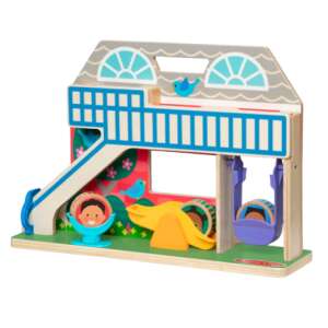 Melissa & Doug Go! Tots Schoolyard Tumbler wooden toy playset with slide, swing, and spinning wheel - Melissa & Doug