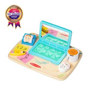Melissa & Doug Work & Play Desktop Activity Board, дървена играчка лаптоп с интерактивни функции за бебета, с огледало, сортиране на форми, разпознаване на числа и букви и много други - Melissa & Doug