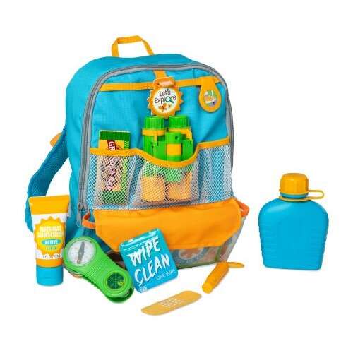 Melissa & Doug Let's Explore Hiking Play Set, 23 piece pretend play set with backpack, binoculars, compass, first aid kit, water bottle, and more