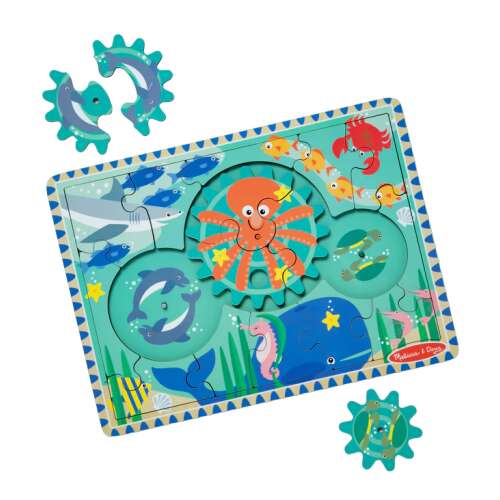 Melissa & Doug Ozean Zahnrad Puzzle, ein Holzpuzzle mit Zahnrädern für Kinder ab 3 Jahren