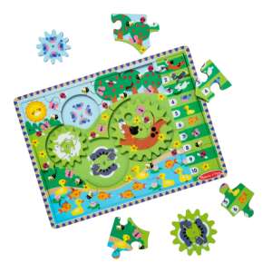 Melissa & Doug Puzzle cu angrenaje Goana animalelor, puzzle din lemn cu angrenaje pentru copii, 24 de piese - Melissa & Doug Puzzle