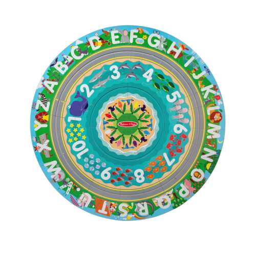 Melissa & Doug Tracks Floor Puzzle Round the Shore, puzzle de podea cu 48 de piese cu numere și litere, jucărie de învățare a alfabetului și numerelor pentru copii