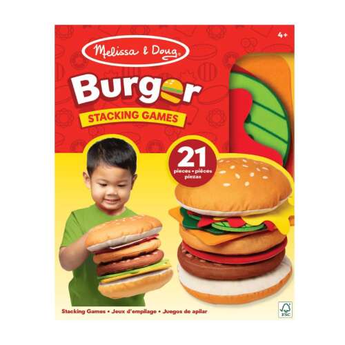 Melissa & Doug Burger Stacking Games, цветна и забавна играчка за деца, за да научат за храната и подреждането