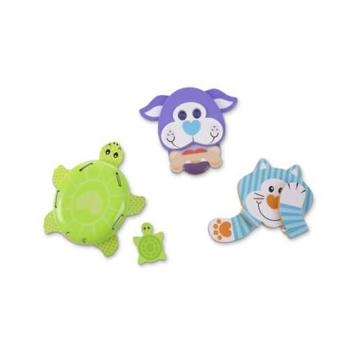 Set de jucării din lemn Melissa & Doug First Play Favorite Pets Grasping Toys, 4 bucăți, include o pisică, un câine, o broască țestoasă și o broască țestoasă bebeluș