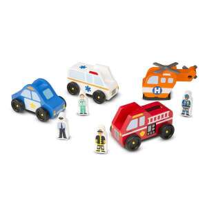 Melissa & Doug Wooden Emergency Vehicle Set, 4 wooden vehicles and 4 play figures, ages 2+ - Developmental Toy for Preschooler