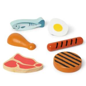 Melissa & Doug Fa Játék Ételkészlet, tartalmaz egy sor képzeletbeli étel elemet, amellyel a gyerekek játszhatnak, mint például egy steak, hal, csirke, tojás és kolbász - Melissa & Doug