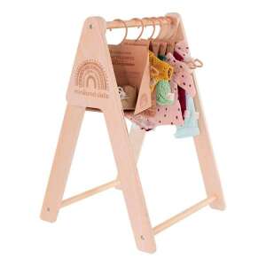 MiniLand Dolls Wooden Clothes Rack for Dolls, Natural Wood, A-Frame Design, Doll Clothes Hanger, Playset for Kids, with Doll Clothes - Doll accessory