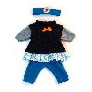 Baba babaruházat szett, 38 cm, kék, fejfedővel, pulóverrel, ruhával és nadrággal - Miniland