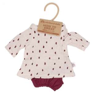 Miniland Dolls Dűne Collection doll clothes set, pink dress with red dots and red pants - Miniland