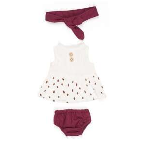 Dűne 32 cm doll outfit, white dress with brown dots, burgundy headband and diaper - Miniland