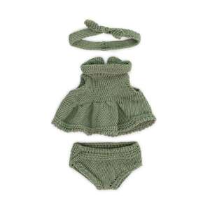 Green knitted dress, panties and headband for 21 cm Miniland doll - Miniland