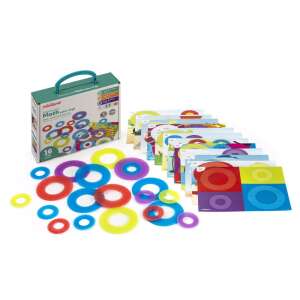 Miniland Educational Math Rings Transparent Pieces, a set of 16 colorful transparent rings and 12 activity cards for preschoolers to learn about size, color, and texture - Miniland