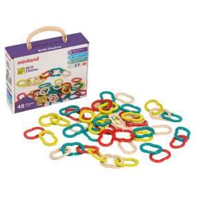 Miniland ECO Chains, 48 piece wooden chain links for kids, educational toy for toddlers and preschoolers, color sorting and fine motor skills development - Developmental Toy for Preschooler