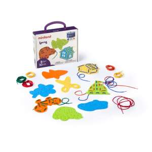Miniland Lacing Game with 8 shapes and 10 laces - Miniland Developmental Toy for Preschooler