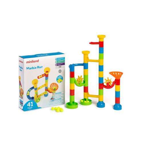 Miniland Marbie Run Zabawka z torami dla kulek, 41 elementów, kolorowa, edukacyjna zabawka dla dzieci