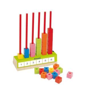Miniland Абакус 90 части, образователна играчка за предучилищна възраст, цветни дървени кубчета, пръчки за броене, карти за дейности - Miniland