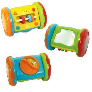 Multi-sided activity cylinder for babies with mirror, spinning beads, and music, perfect for developing motor skills and sensory play - Developmental Toy for Baby