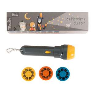 Moulin Roty Story Projector Flashlight, with 3 animal story discs, for kids ages 4+ - Night Light, Projector
