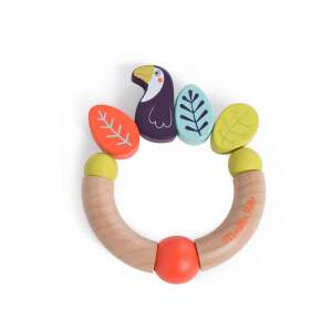 Moulin Roty toucan teether, wooden baby toy with leaves and beads - Rattle
