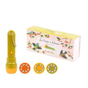 Moulin Roty Story Projector Flashlight, green flashlight with 3 story discs,  project images on the wall - Night Light, Projector