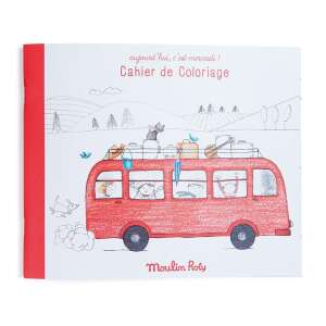 Moulin Roty coloring book with pre-drawn illustrations of a bus, perfect for kids to color in - Activity Book, Coloring