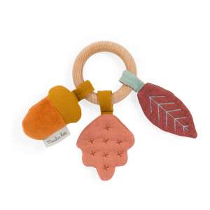 Moulin Roty After the Rain wooden baby rattle with acorn, leaf and oak leaf, organic cotton, 19 cm - Rattle